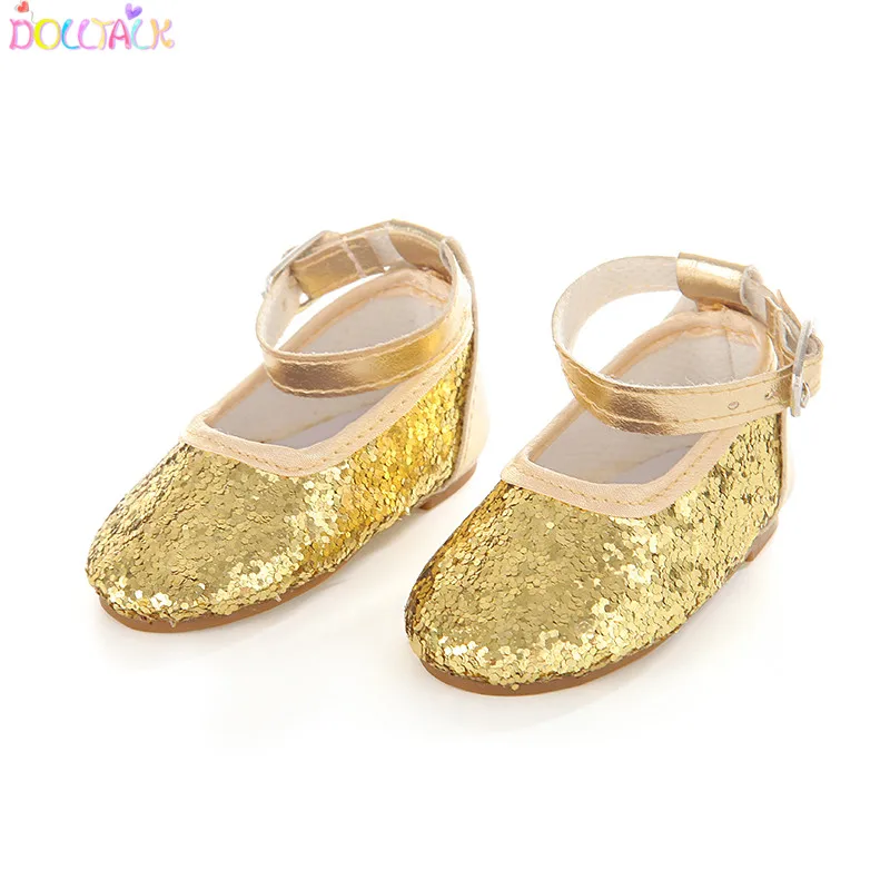 
Amazon Hot 18- inch American Doll Silver Sequins Soft Dance Shoes Doll Shoes 