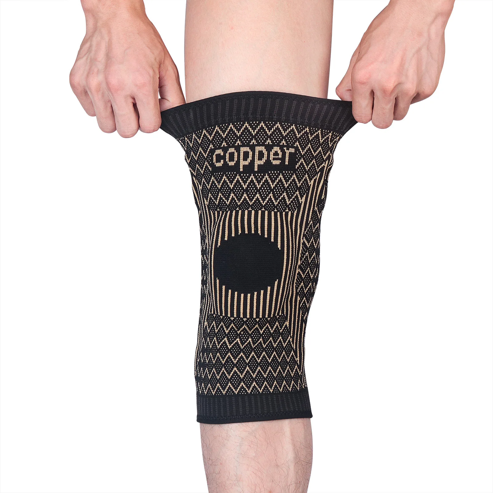 

Amazon Hot Sale Copper Infused Compression Knee Sleeve Copper Knee Brace With Side Stabilizers Patella Gel Pads, As shown, customized