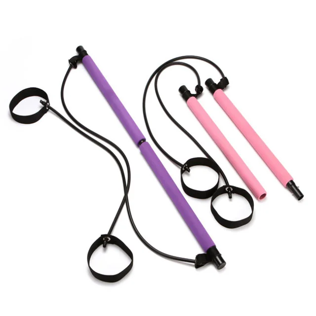 

Hot Selling Portable Pilates Yoga Exercise Bar Foot Loop Toning Bar Pilates Stick, Pink, purple