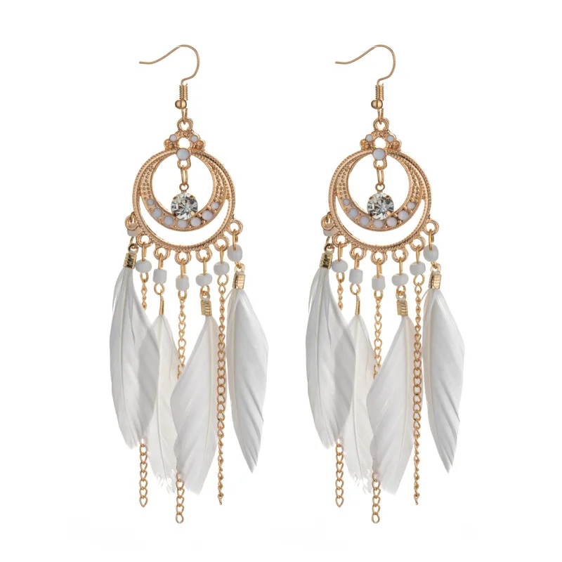 

2021 Fashion bohemian feather earrings long retro scallop tassel earrings jewelry for women, Multi