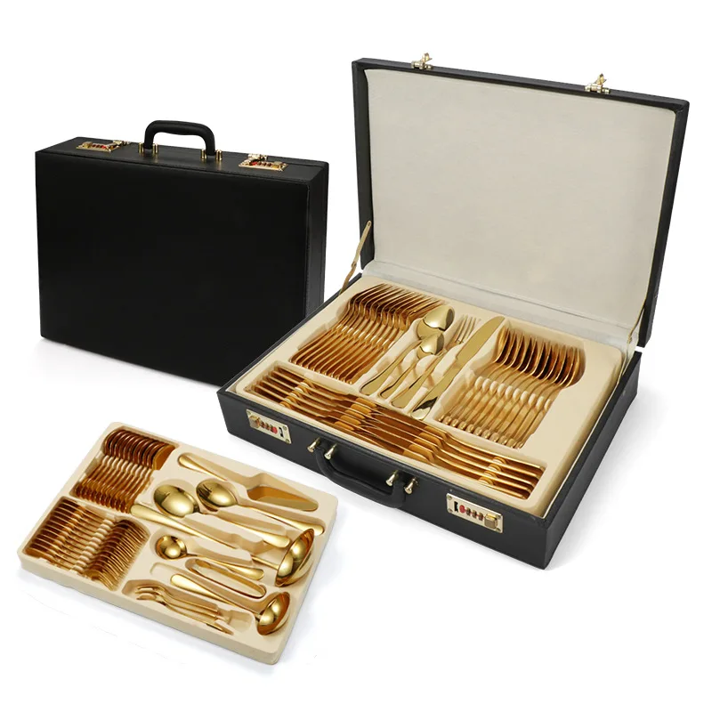 

Factory direct supply spot products stainless steel tableware 72-piece set 1010 knife and fork multi-piece set gift box suitcase