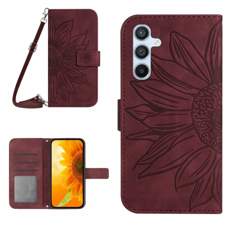 

Wholesale Price For Samsung Galaxy A34 5G HT04 Skin Feel Sun Flower Embossed Flip Leather Phone Case