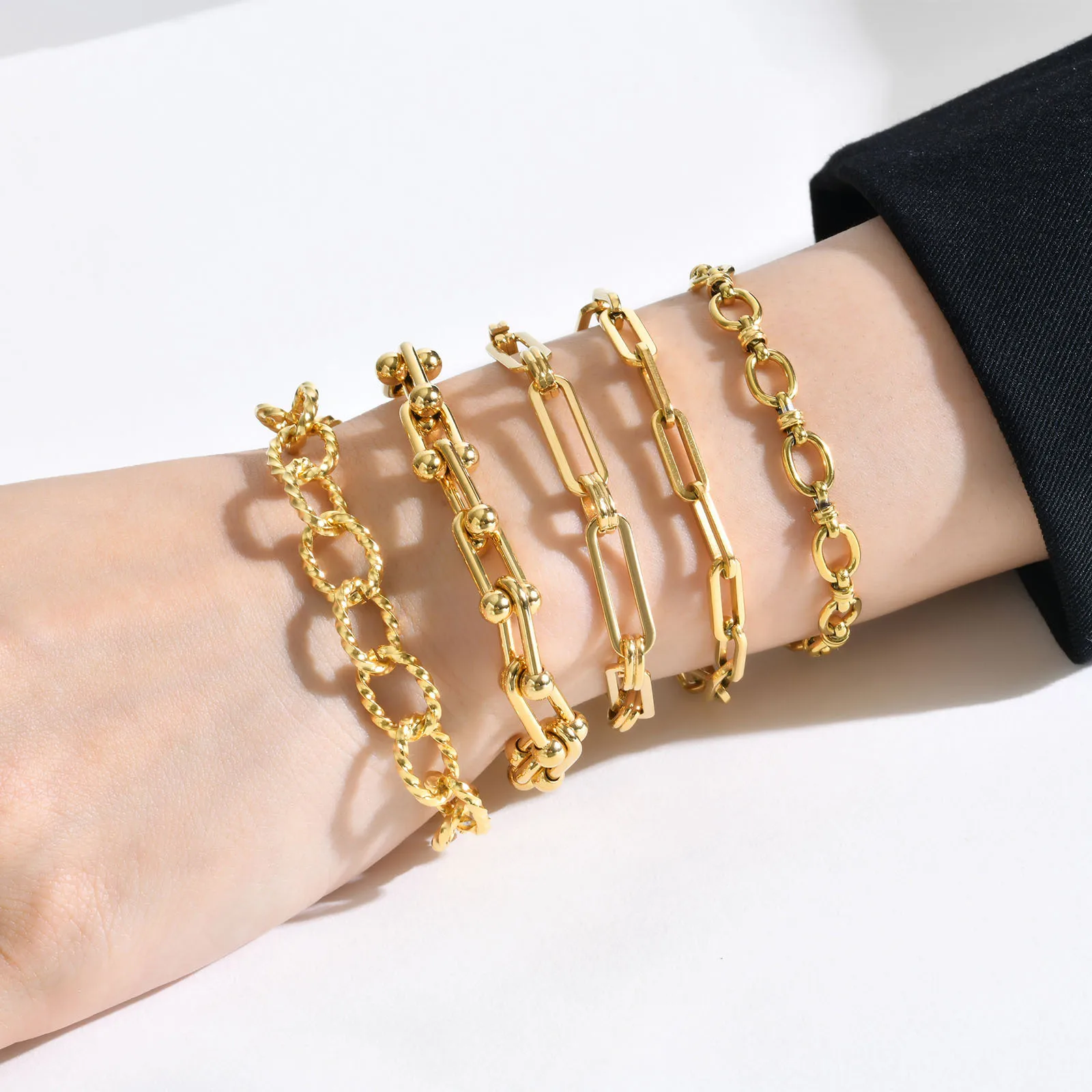 

G2467 Wholesale pulsera de acero inoxidable 18K Gold Stainless Steel Link Chain Bracelet Fashion Jewelry Bracelets & Bangles