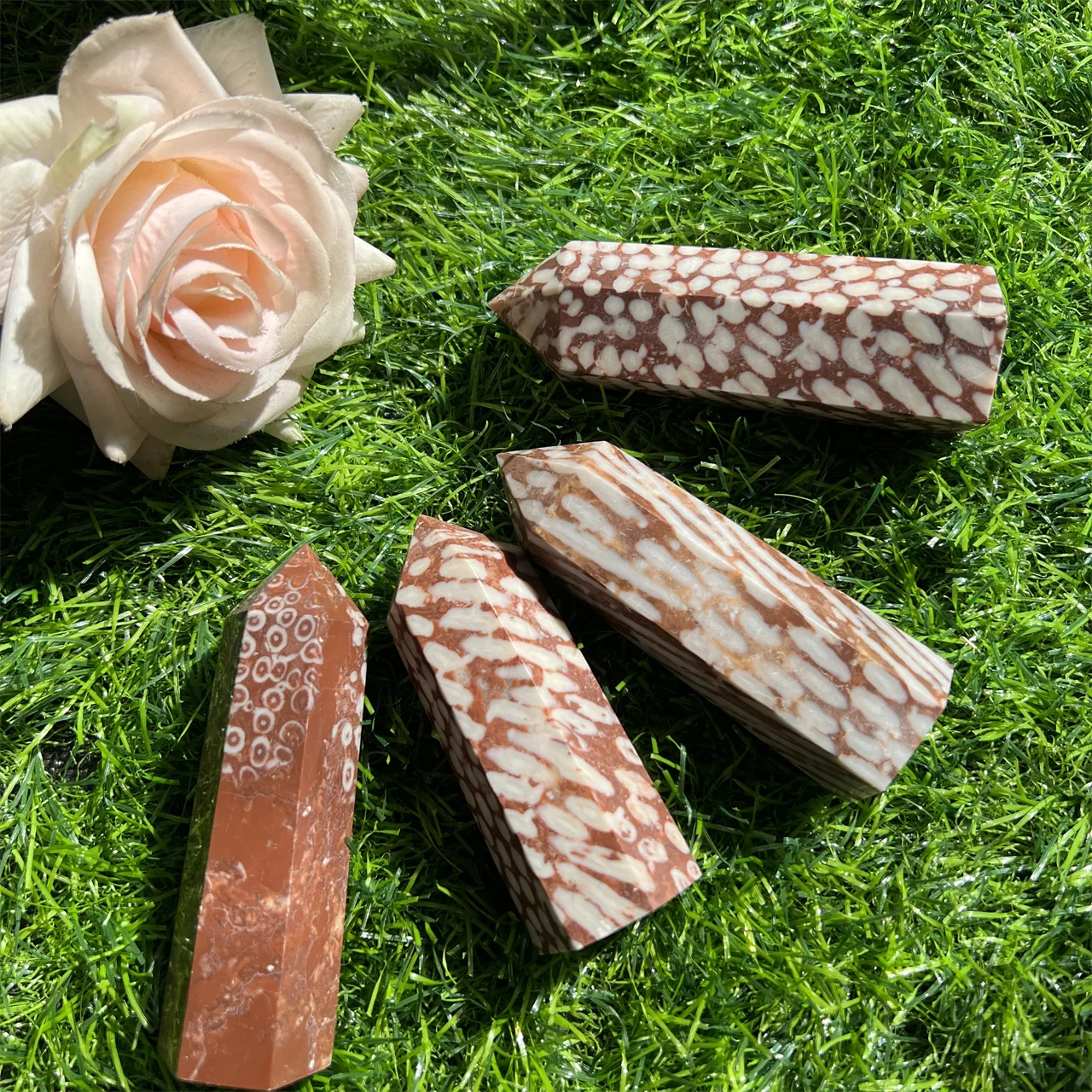 

Red Coral Jade Point Crystal Gemstone Tower Stone Pink Ocean Jasper Wand For Sale