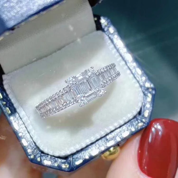 

Wholesale HipHop Style Bling Luxury Jewelry 18K Solid White Gold Natural Diamond Square Engagement Wedding Ring