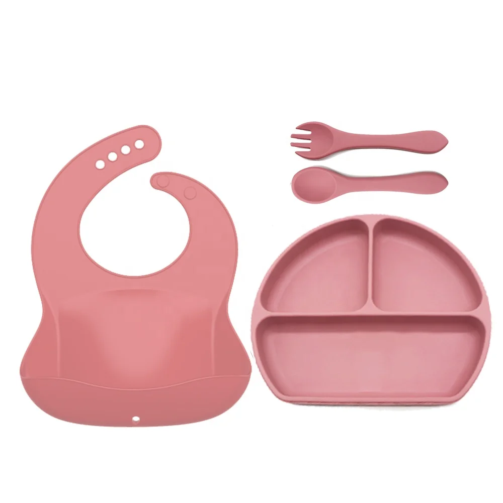 

Kids Dining Dish for Children Baby Feeding Kit BPA Free Silicone Dinning Tableware Set Suction Plate Bowl Producto De De Plato, Green, purple, orange