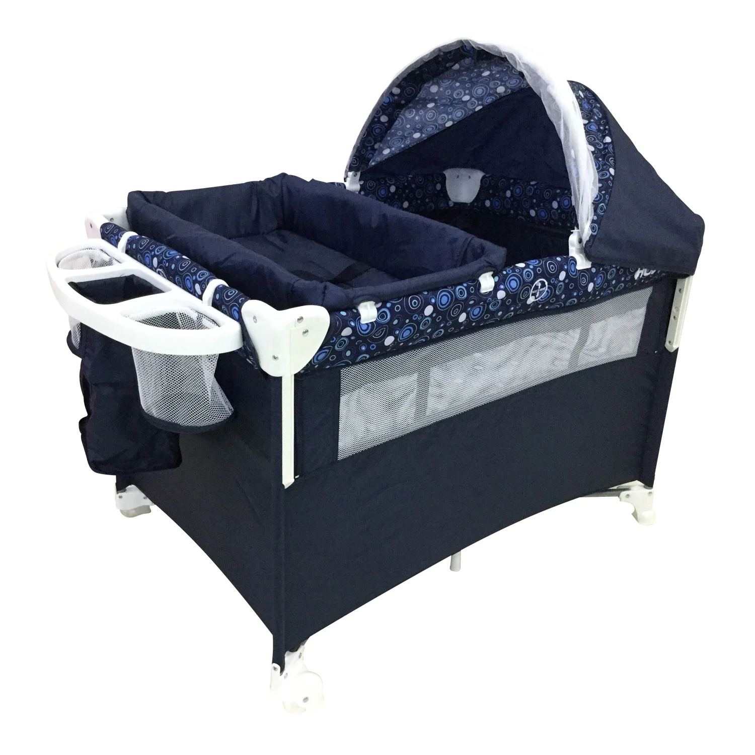 
baby playpen corral trvel cot crib bed with canopy and mosquito net foldable portable wheels diaper changer storage pink mesh 