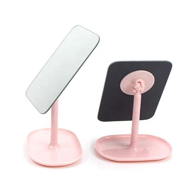 

OEM Square Student Dorm Table Mirror Solid Round Desktop Makeup Mirror, Pink, beige