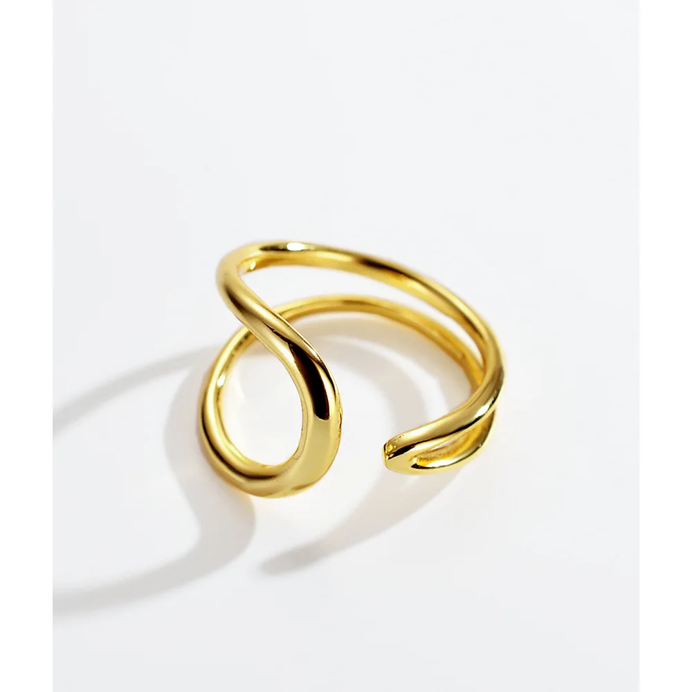 

Korea Simple 18K Authentic Gold Plated Geometric Double Layered Open Rings Minimalist 925 Sterling Silver Smooth Band Rings