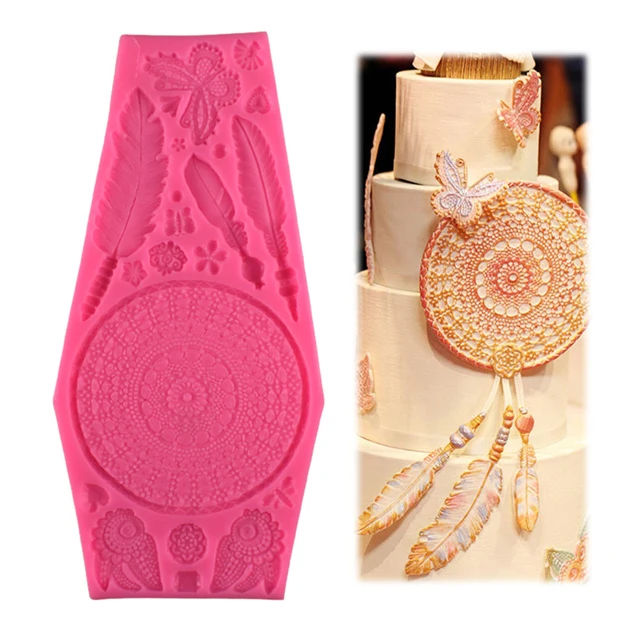 

Dream catcher silicone mold feather butterfly totemic chocolate cake lace decoration silicone mold, Pink