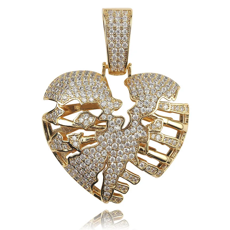 

Hip-hop Rap Accessories Rip Heart Break Personality Pendant Full Zircon Hollow NecKLACE