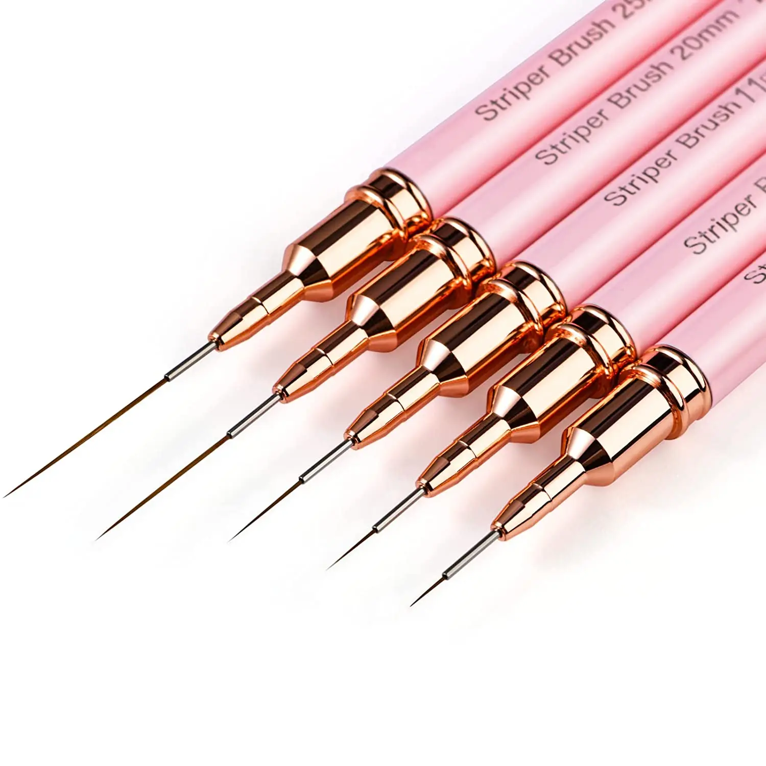 

Pink Striping Nail Art Brushes 5pcs Super Long Liner Needle Tube Brush Set Nail Art Fine Designs-Sizes 5/7/11/20/25mm
