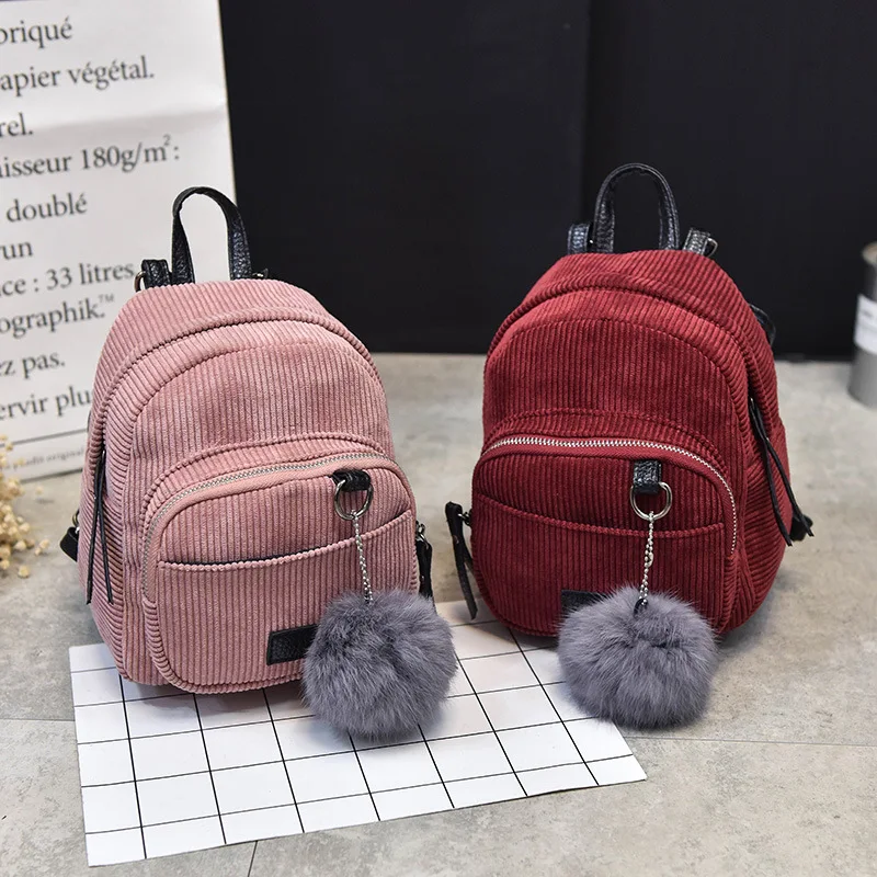 

Fashion New Design Corduroy Fabric Girls Fancy Mini Backpack Bags