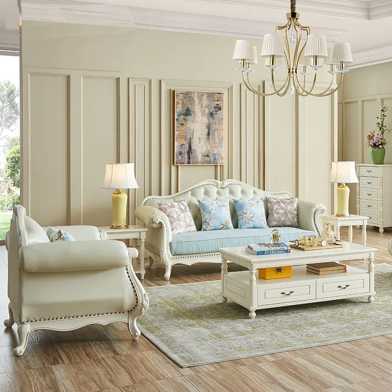 Luxury European Living Room Genuine Leather sofas Furniture 3 Piece Seater modern Sectional sofas set