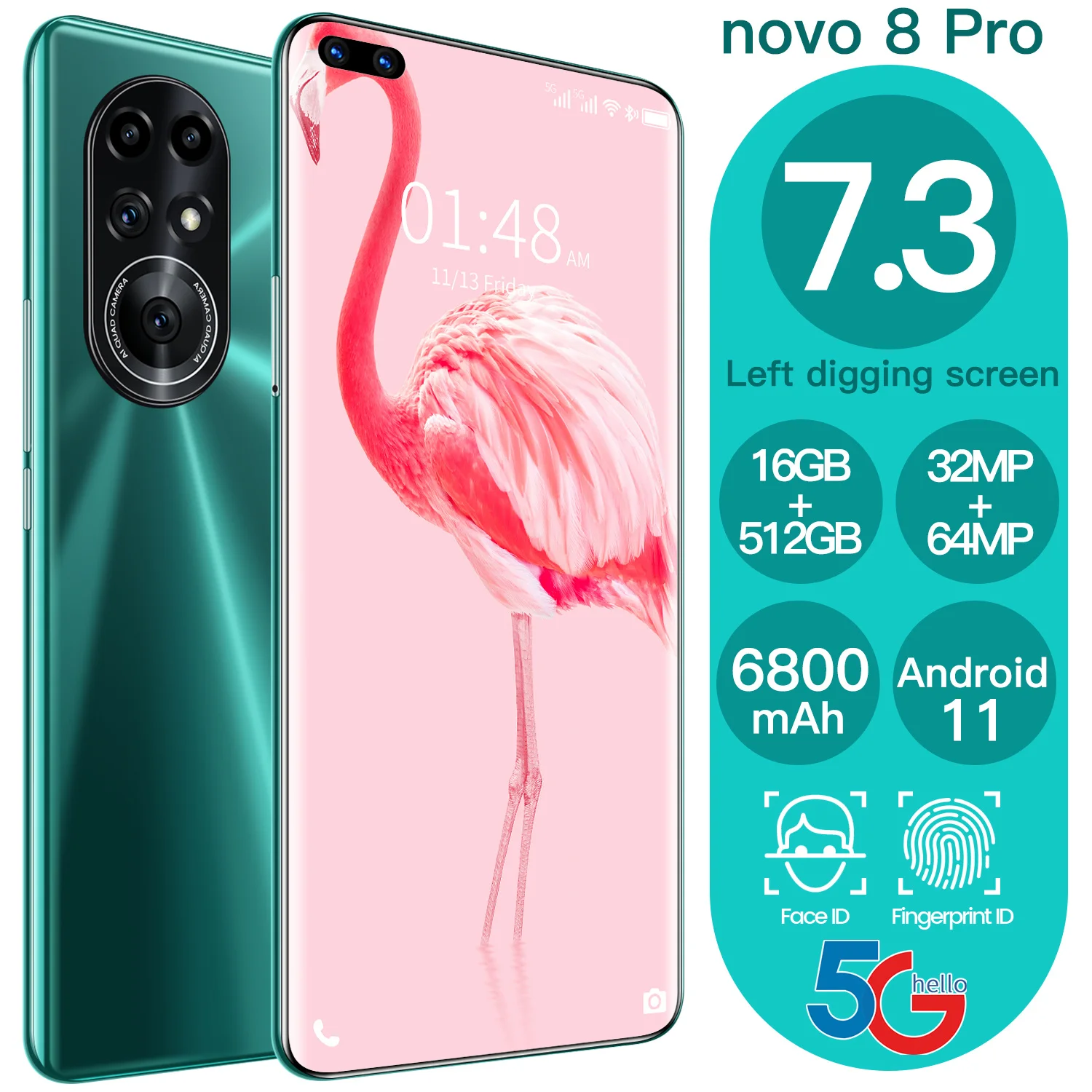 

New Hotsale Novo8 Pro 7.3 Full-screen Deca Core Mobile Phone 12GB+512GB Dual Card Global telefones celulares Smartphone