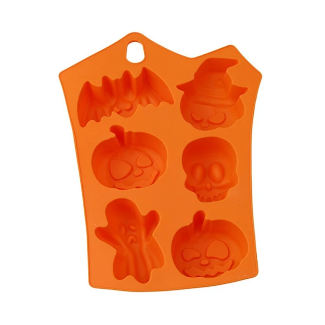 

New Design Halloween Decoration Cartoon Ghost Chocolate Mold 6 cavity halloween silicone Soap Candy Cake Mold, Orange in stock/custom pan tong color