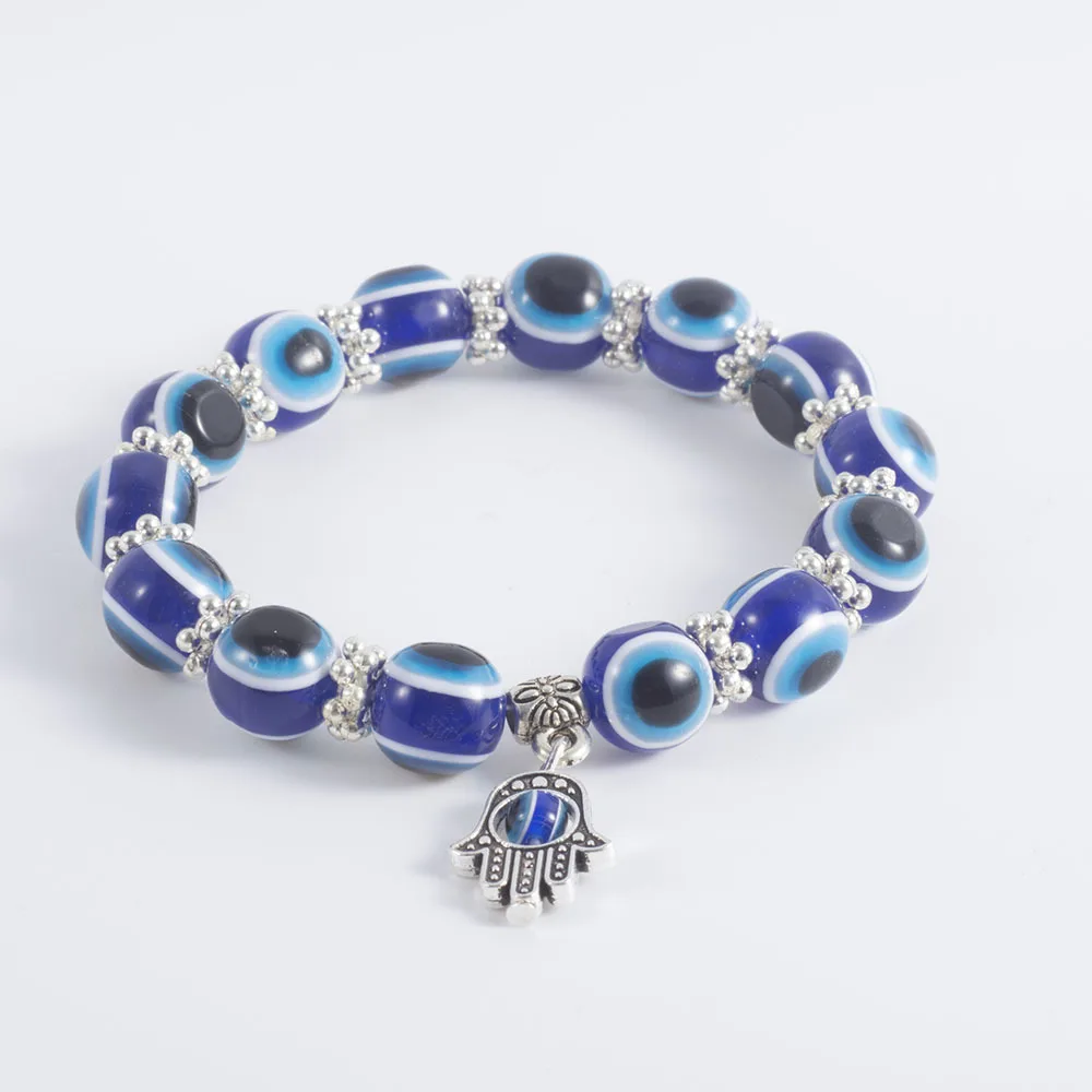 

Retro fashion Vintage blue Beads Hand of Fatima Lucky Bracelet handmade cute  beaded blue eyes chain bracelets