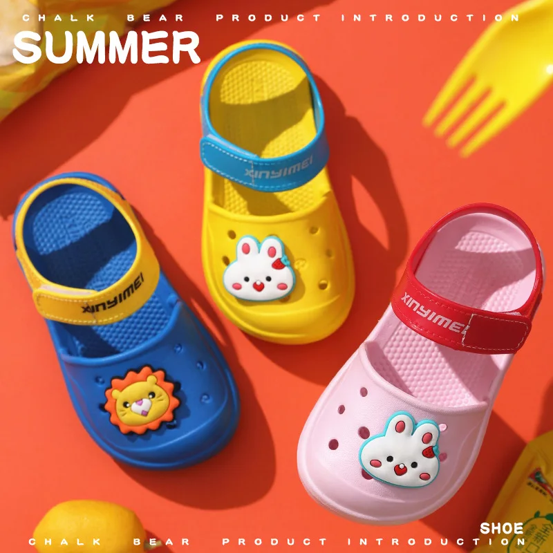 

Happy Mary children's hole shoes middle and small children's slippers Baotou sandals baby shoes Vietnam anti slip EVA beach, Blue lion, green lion, yellow rabbit, pink rabbit