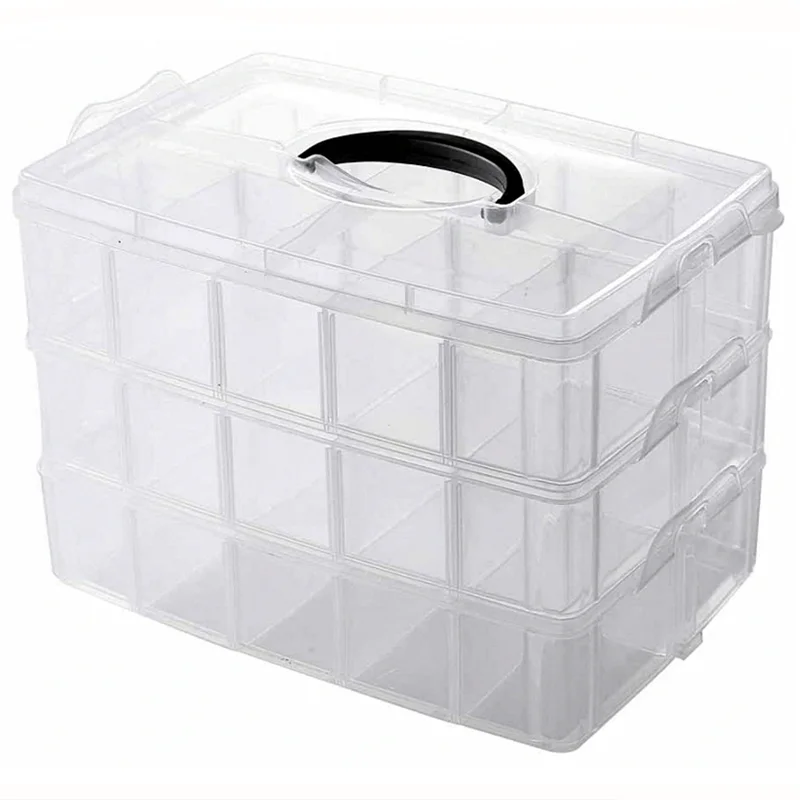 

DIY 3-Tier Stackable Storage Container Box with 30 Compartments- for Sewing,Embroidery Accessories