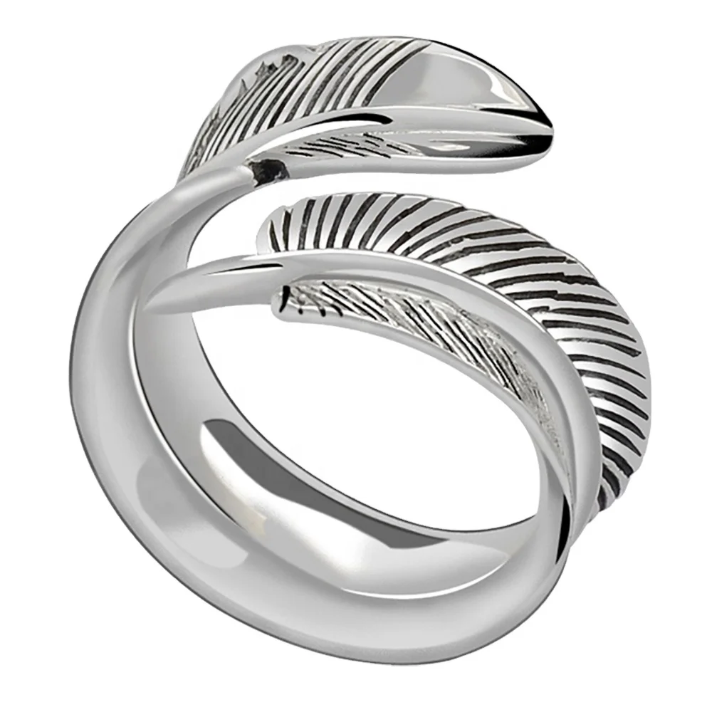 

Cheap Personalized Handmade Vintage Feather 925 Sterling Silver Jewelry Men Rings, Silver color
