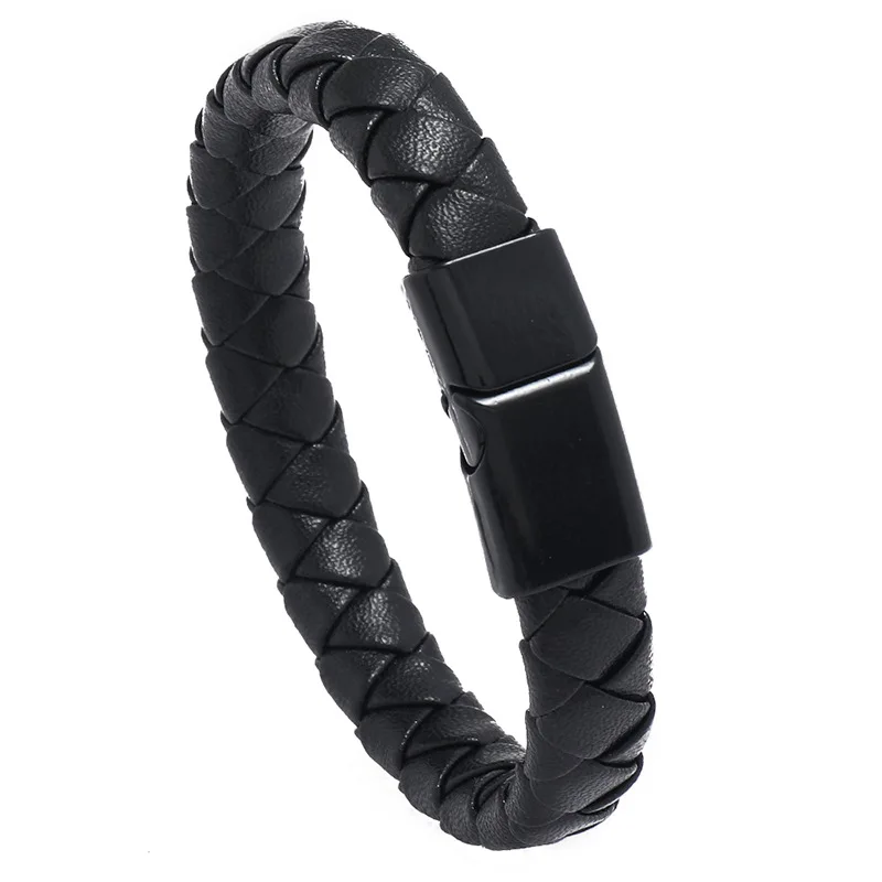 

Stocks Selling Simple Woven Men's Leather Bracelet Wholesale Personality Magnet Buckle PU Leather Cord Bracelets Bangles