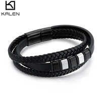 

KALEN Multi Layer Braided Leather Black For Men Simple Bracelet