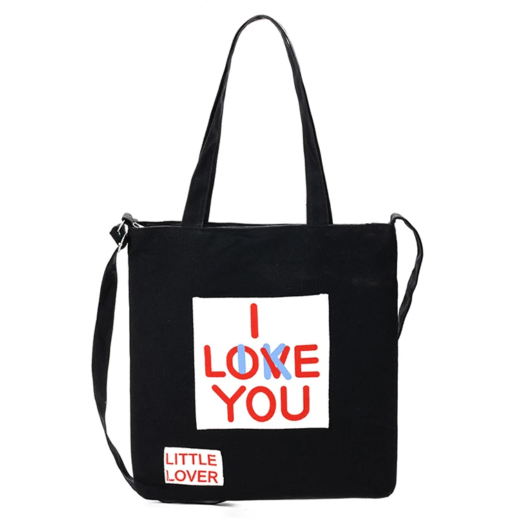 

Factory wholesale custom logo print cartoon pattern women cotton canvas causal shoulder messenger tote shopping bag, White,black,light blue,blue,etc.