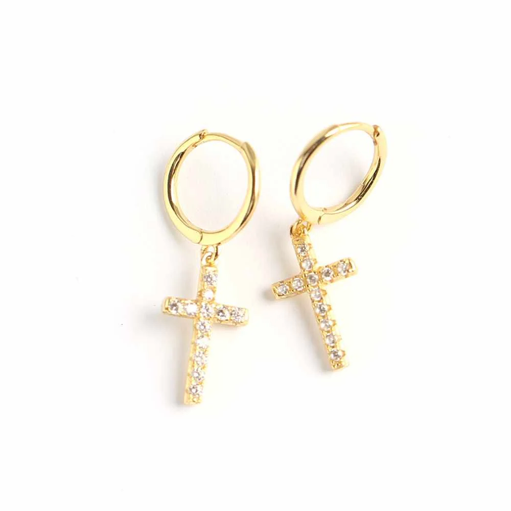 

Europe and America S925 Sterling Silver Diamond Stacked Cross Earrings