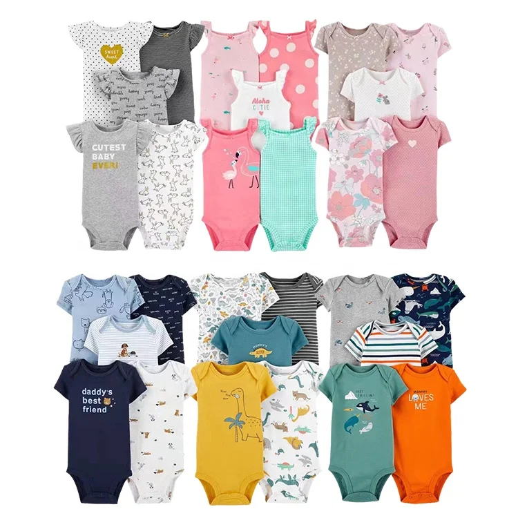 

Hot sale Cartoon print boy girl cotton 5 pieces set Newborn bodysuit Comfortable baby short sleeve romper
