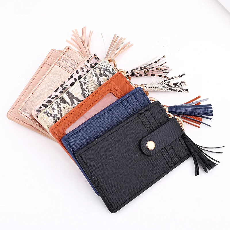 

Fashion new design hot sale PU leather tassel ID card holder Credit Card Wallet Keychains, As picture