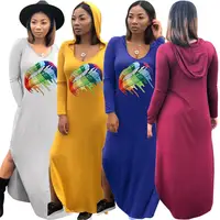 

Hooded Lips Printed Casual Dress For Women Long Sleeve O-Neck Dress Casual Clothing Women Printed Designer Dress RS00039