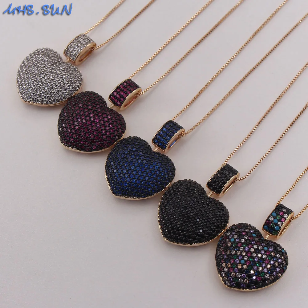 

MHS.SUN Newest Heart Design Jewelry Pave Cubic Zirconia Pendant Necklace Choker Crystal Gold Chain Necklace For Women Charm Gift