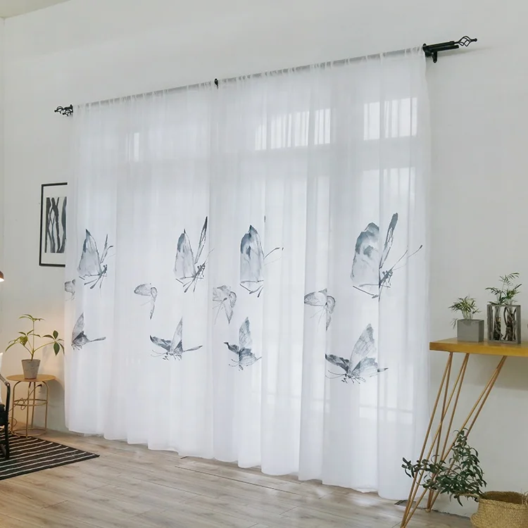 Hotel Latest Design Flying Butterflies Sheer Fabric Tulle Curtain