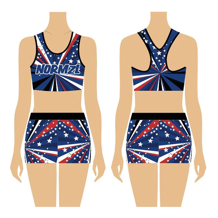 

Heat transfer print youth cheer practice sets school cheerleading sports bra shorts suit