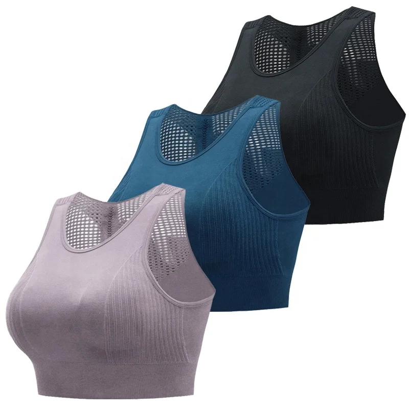 

Large Size Wirefree Mesh Hollow Beauty Back Sujetador Deportivo Fitness Gym Yoga Bra High Impact Sports Bra Crop Top For Womens