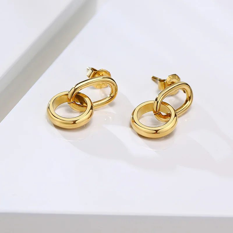 

Hypoallergenic High Polished Gold Plated Stainless Steel Link Chain Dangle Earrings For Women