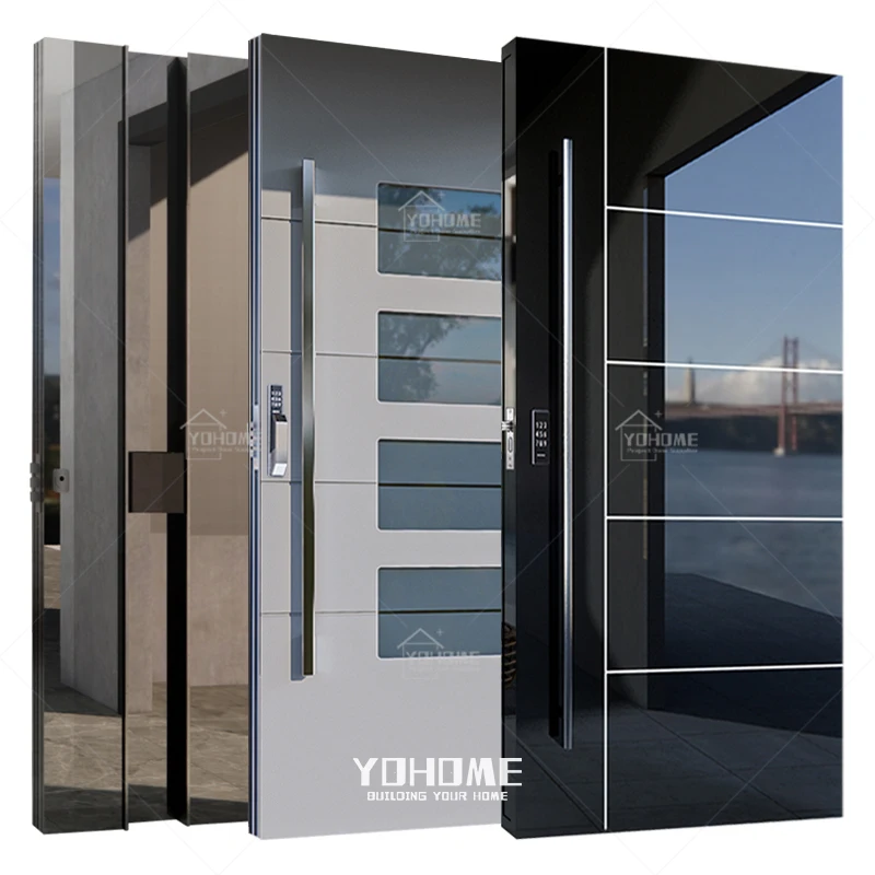 

Korean design intelligent modern stainless steel security doors smart fingerprint lock home door metal pivot door