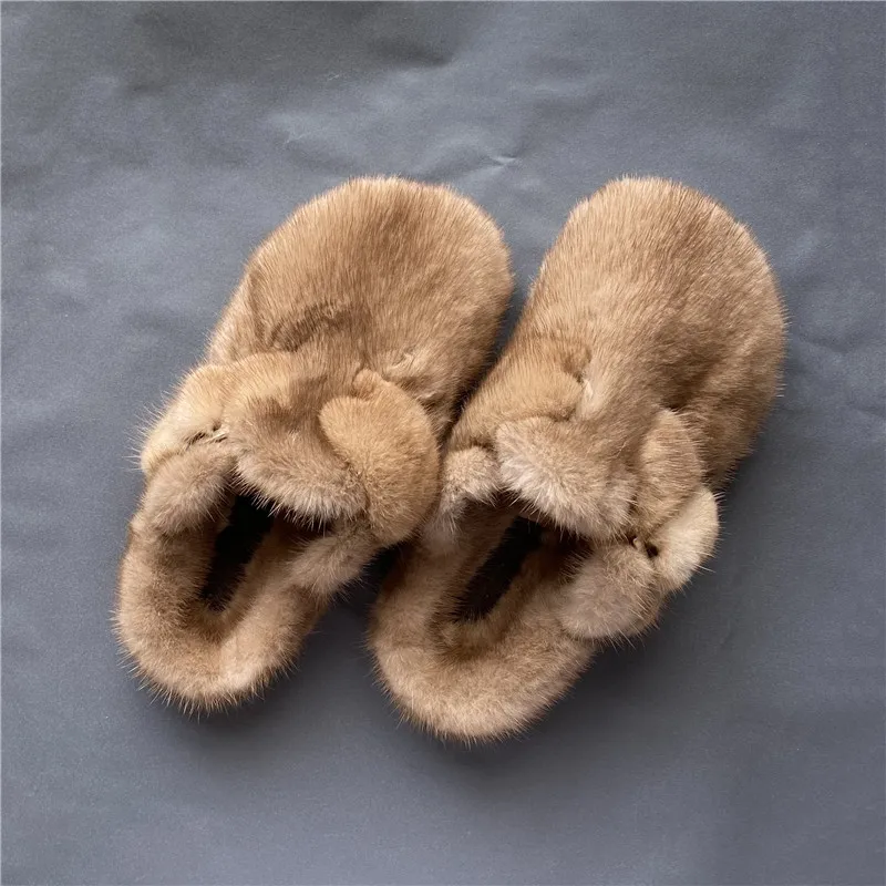 

Mink Fur Slippers Ladies Real Fur Slides Luxury Womens Real Mink Fur Slipper Cute Fluffy House Slippers, Customized color