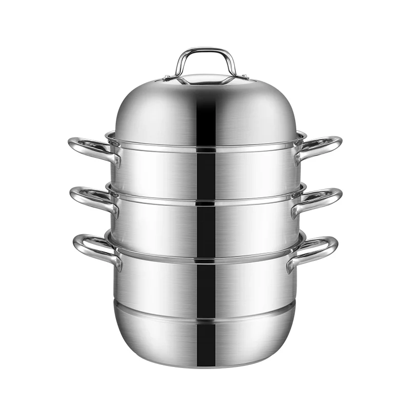 

304 stainless steel pot kitchen cooker multi-layer cooking pot with steamer drawer four-layer double bottom pot, Silver