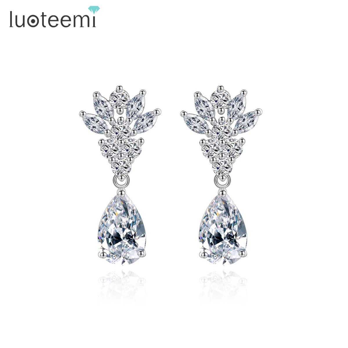 LUOTEEMI Rhinestone Zircon Trending Quality Copper Alloy Modern Jewelry Drop Elegant Custom Flower Stud Earring For Woman