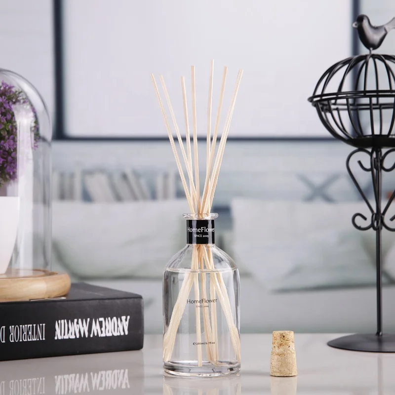 

200ml Cylinder Glass Bottle Essential Oil Home Decorative Fragrance Aroma Scented Wooden Rattan Reed Diffuser, Transparent