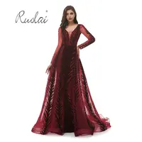 

PEV-L3147 Luxury Tulle Long Sleeves Mermaid Party Prom Evening Dresses Women 2019