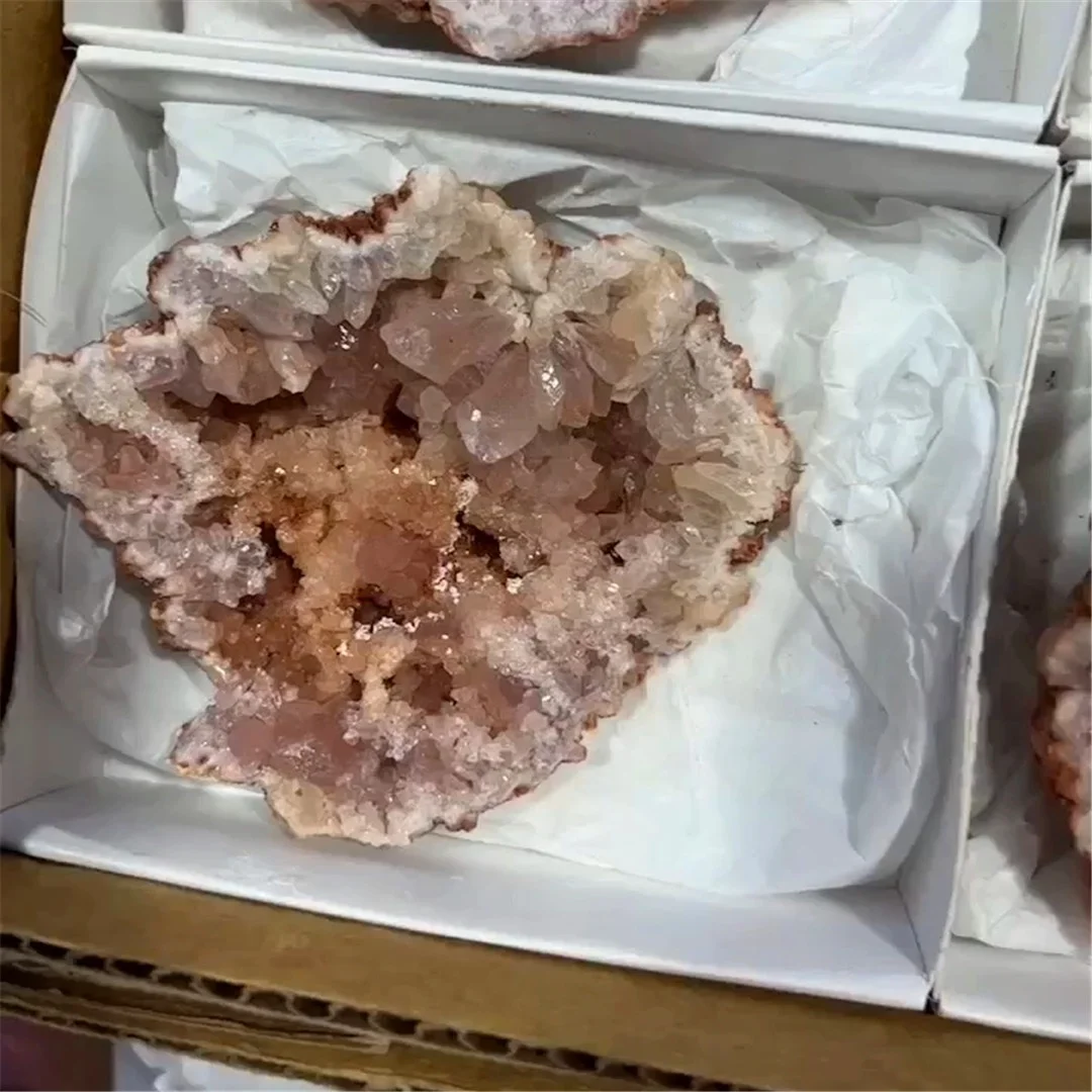 

Natural Shining Pink Amethyst Crystal Geode Gift Box Sale For Decor
