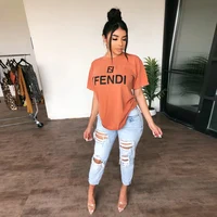 

8322 Soft Cotton Material Black/Gray/Orange T-Shirts Women Sexy Oversize Streetwear Tees Womens Streetwear Snug Tops tshirts