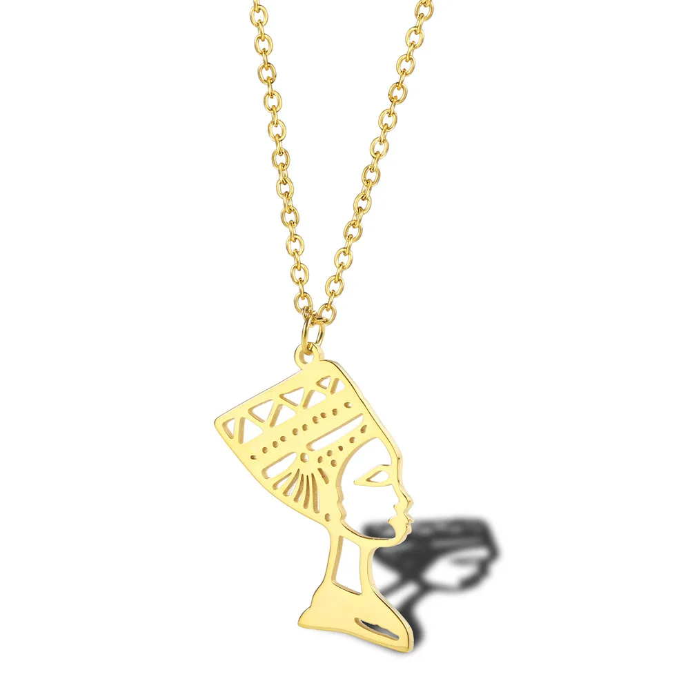 

Gold Plated Stainless Steel Personalized Gift Egyptian Queen Avatar Nefertiti Cleopatra PendantJewelry Necklace