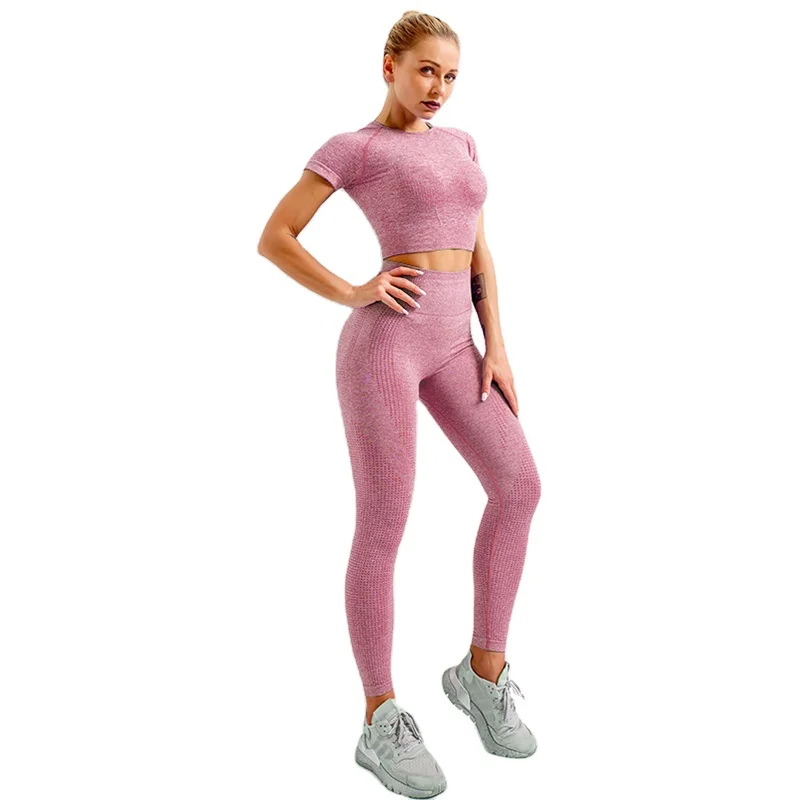 

2021 New Yoga Beauty Back Sweat-absorbent Sports Suit Women's Slim Short Sleeve and Pants Set, 8 colors
