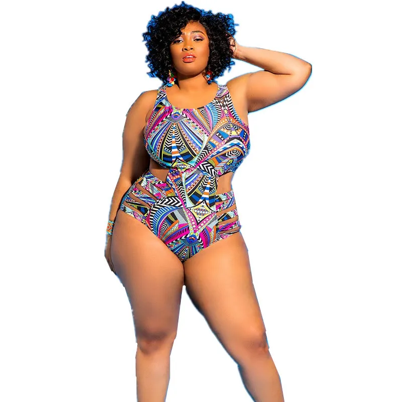 

European And American Plus Size One-Piece Swimsuit Printed Strap Sexy Bikini