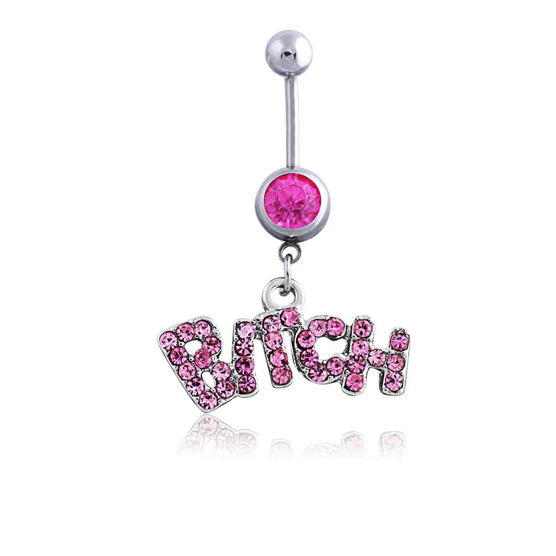 

Stainless Steel Piercing Accessories Letter Dancer Belly Button Nail Umbilical Ring Dangle Navel Ring For Women, As pic