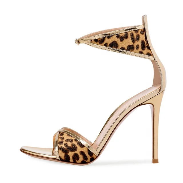

Leopard Print Buckle Open Toe High Heels European And American Large Size Sandals Banquet Fashion Shoes