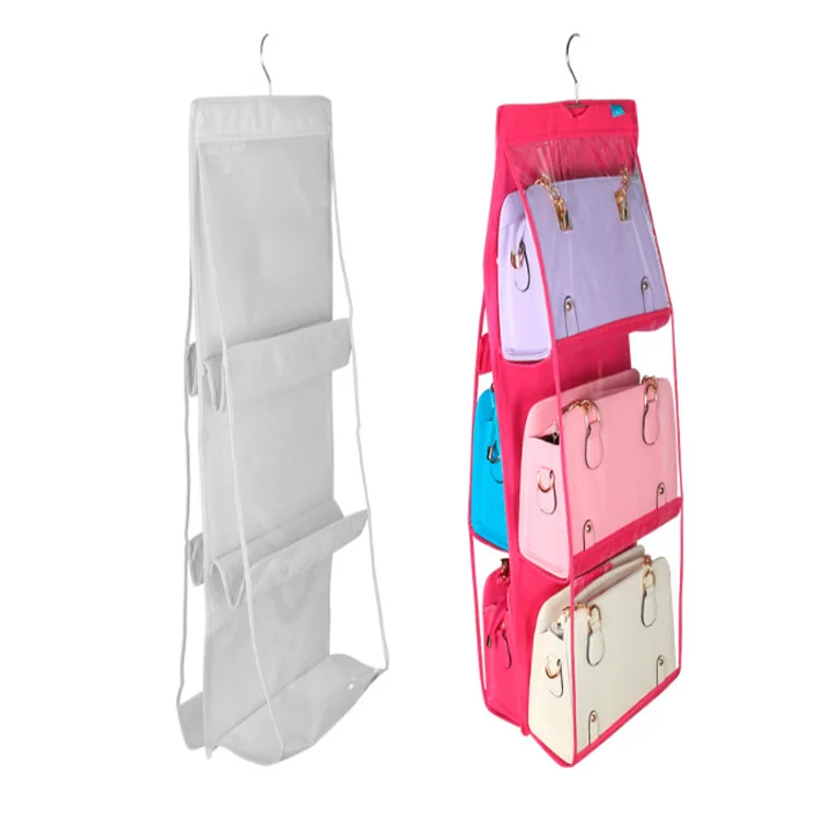 

Home Use Save Space Women Tote Hand Bags Storage Holder Foldable Hanging Handbag Storage Organizer with 6 Pockets, Mixed